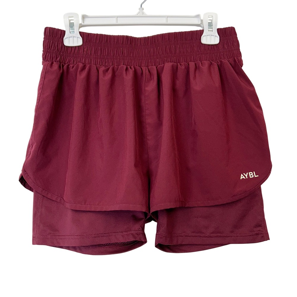 AYBL 2 in 1 Gym Shorts Women's Large Maroon Red Running Workout Training